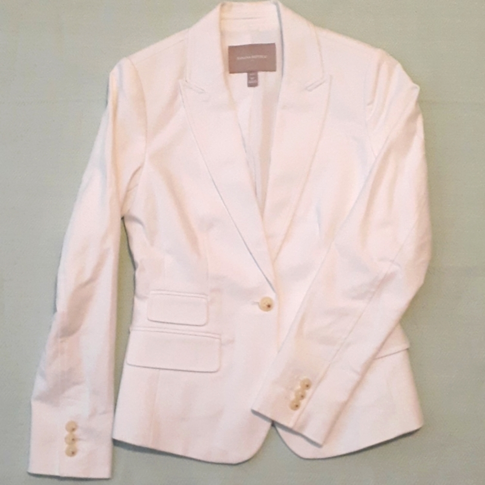 Banana Republic White Cotton Suit Jacket Size 0P.